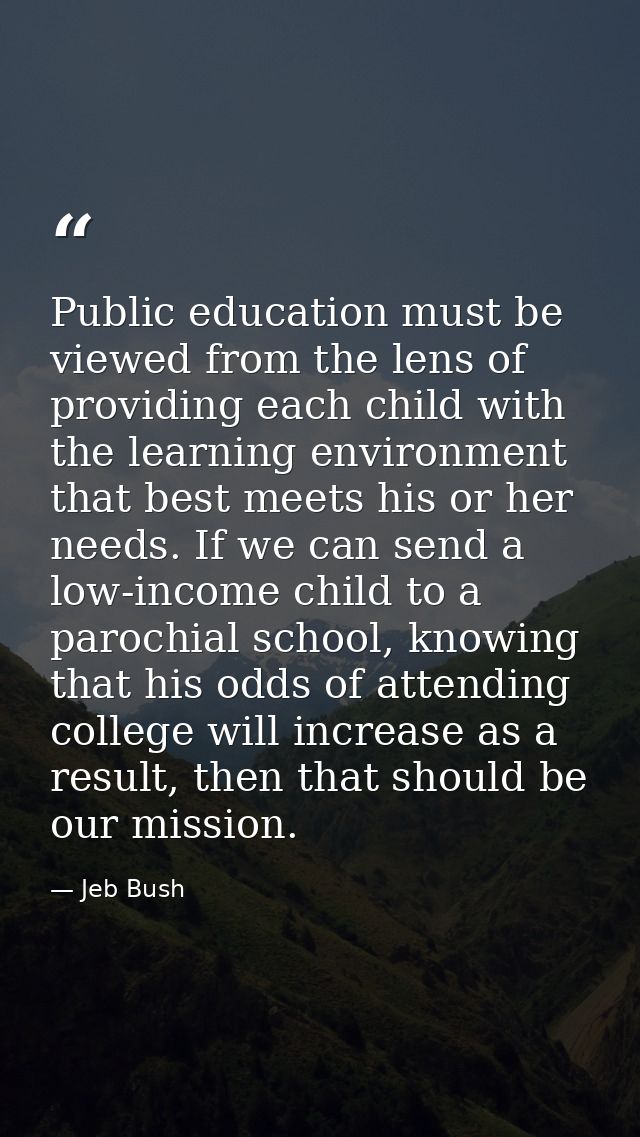 Public education must be viewed from the lens of providing each child with the learning environment that best meets his  — Jeb Bush