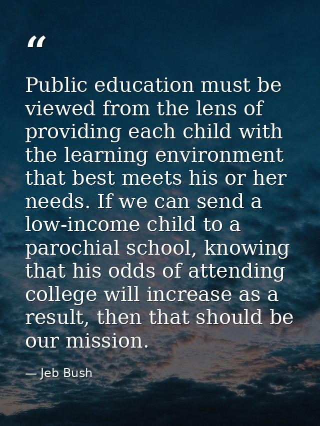Public education must be viewed from the lens of providing each child with the learning environment that best meets his  — Jeb Bush