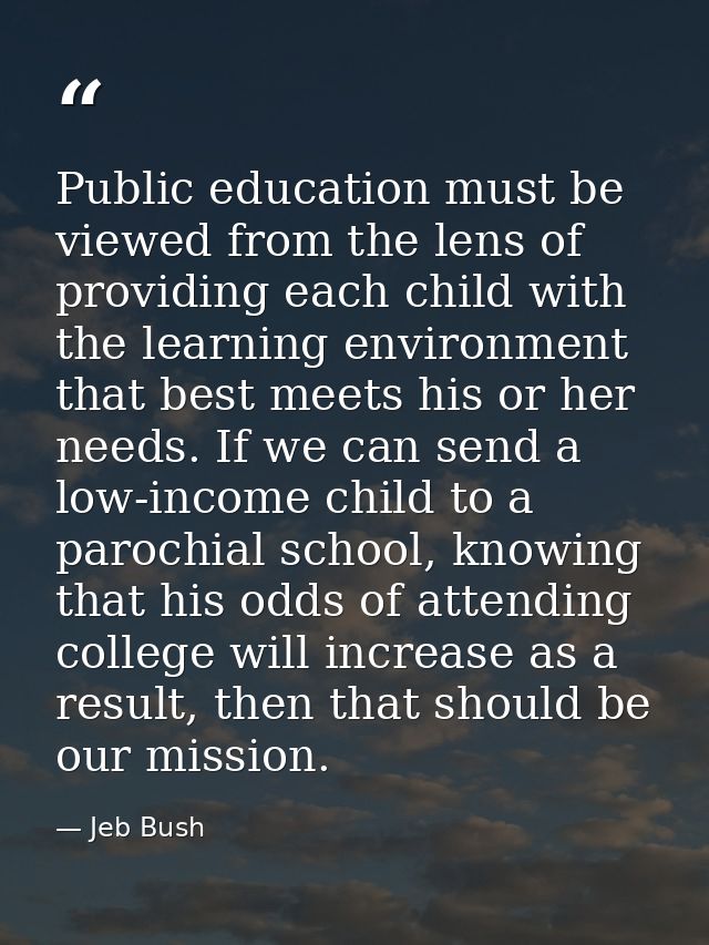 Public education must be viewed from the lens of providing each child with the learning environment that best meets his  — Jeb Bush