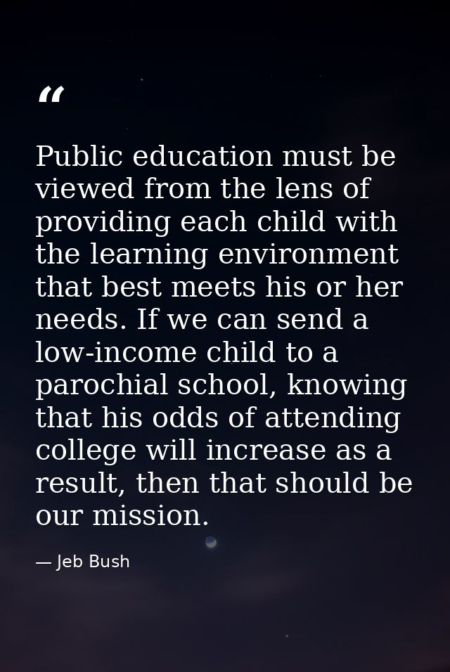 Public education must be viewed from the lens of providing each child with the learning environment that best meets his  — Jeb Bush