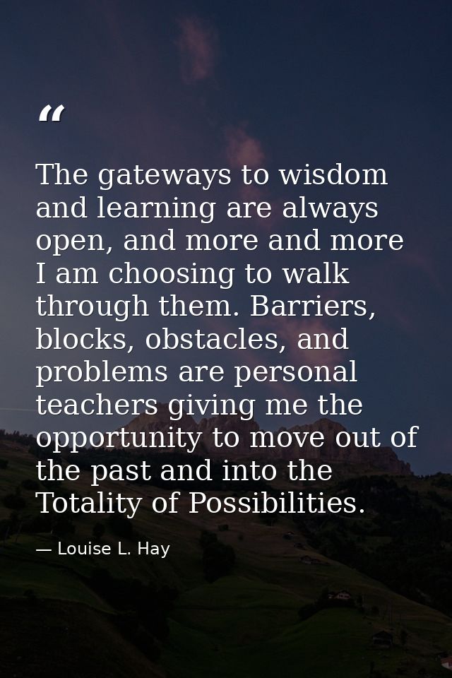 The gateways to wisdom and learning are always open, and more and more I am choosing to walk through them. Barriers, blo — Louise L. Hay