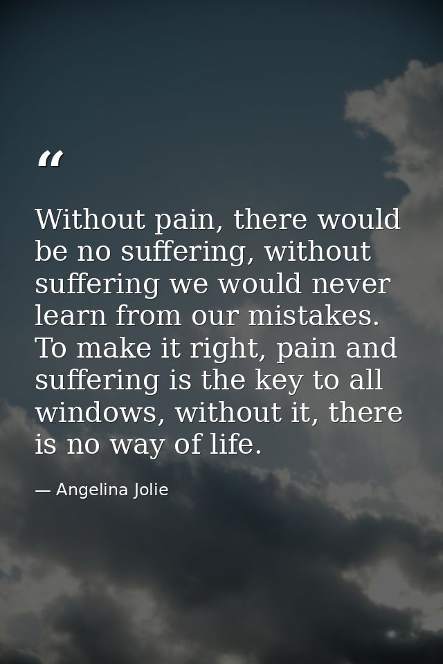 Without pain, there would be no suffering, without suffering we would never learn from our mistakes. To make it right, p — Angelina Jolie