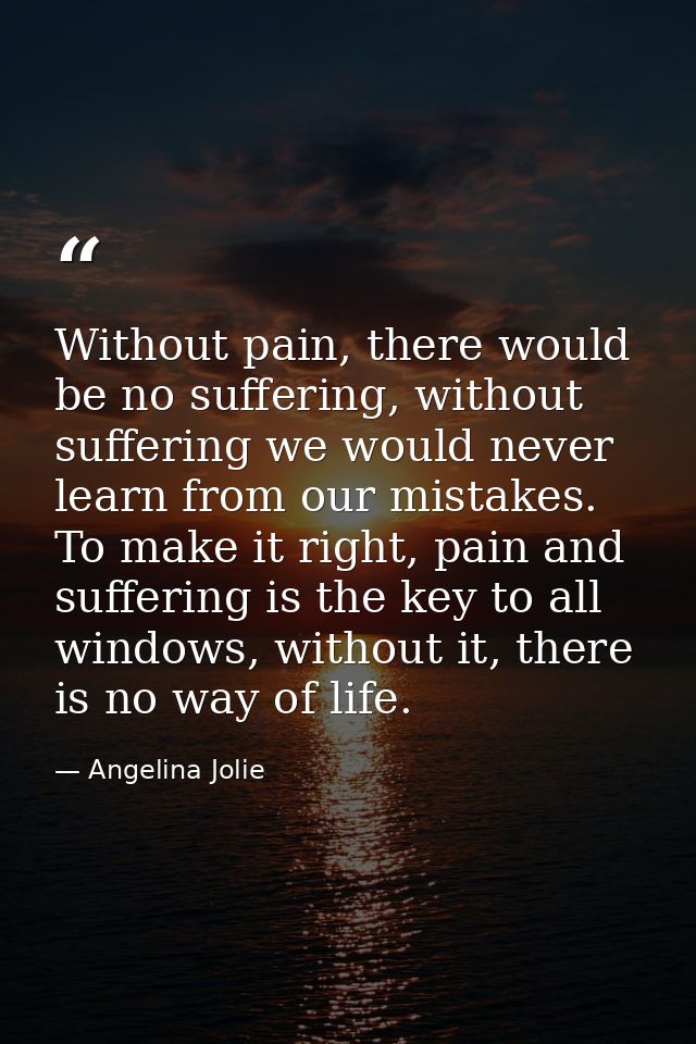 Without pain, there would be no suffering, without suffering we would never learn from our mistakes. To make it right, p — Angelina Jolie