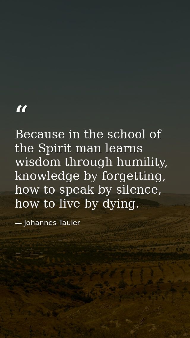 Because in the school of the Spirit man learns wisdom through humility, knowledge by forgetting, how to speak by silence — Johannes Tauler