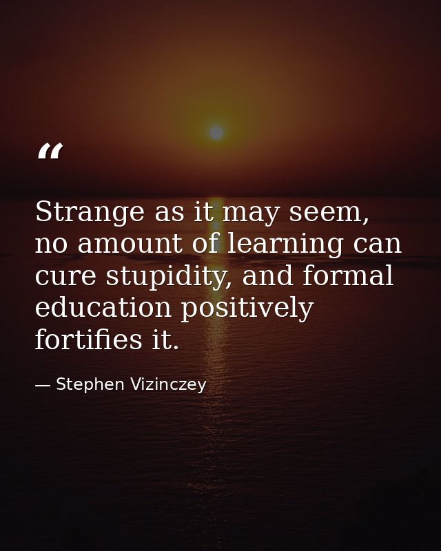 Strange as it may seem, no amount of learning can cure stupidity, and formal education positively fortifies it. — Stephen Vizinczey