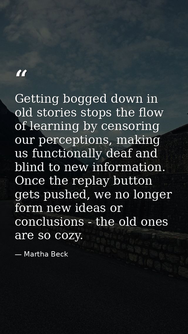 Getting bogged down in old stories stops the flow of learning by censoring our perceptions, making us functionally deaf  — Martha Beck