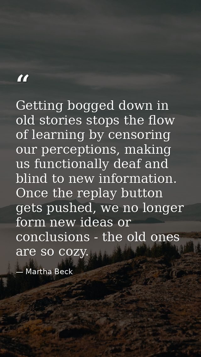Getting bogged down in old stories stops the flow of learning by censoring our perceptions, making us functionally deaf  — Martha Beck