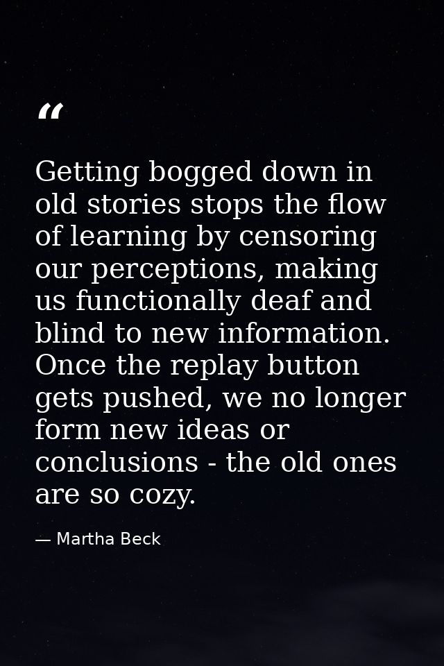 Getting bogged down in old stories stops the flow of learning by censoring our perceptions, making us functionally deaf  — Martha Beck