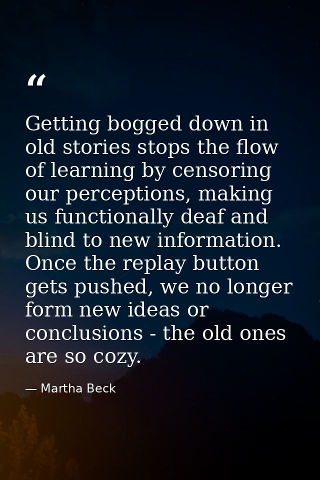 Getting bogged down in old stories stops the flow of learning by censoring our perceptions, making us functionally deaf  — Martha Beck