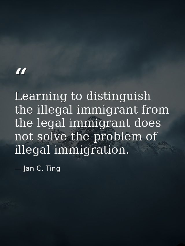 Learning to distinguish the illegal immigrant from the legal immigrant does not solve the problem of illegal immigration — Jan C. Ting