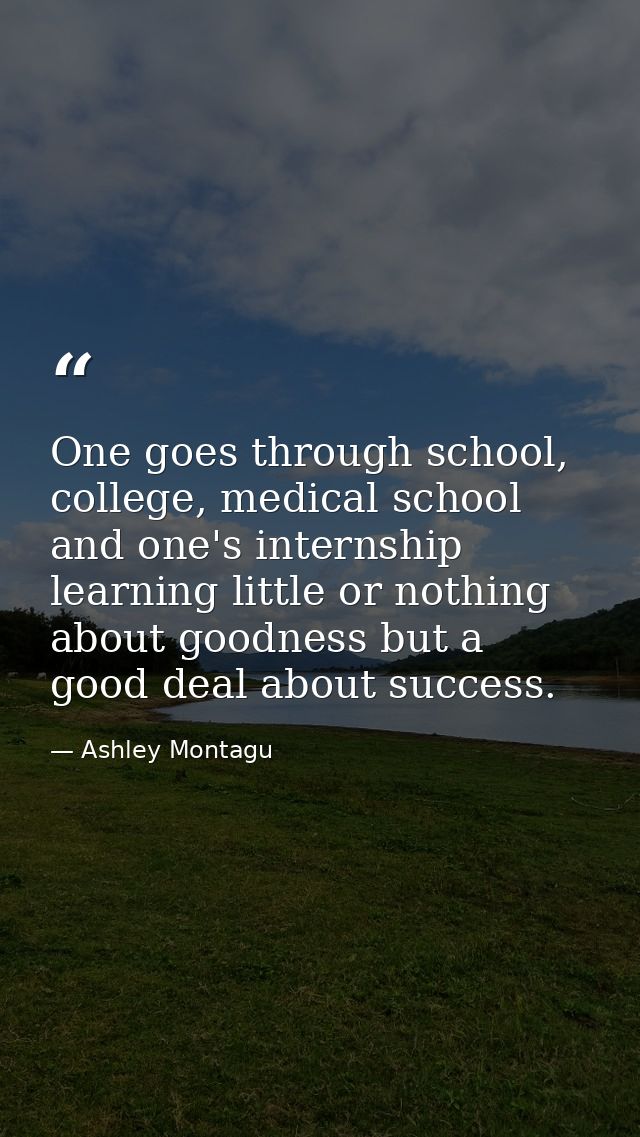 One goes through school, college, medical school and one's internship learning little or nothing about goodness but a go — Ashley Montagu