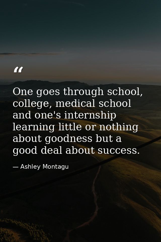 One goes through school, college, medical school and one's internship learning little or nothing about goodness but a go — Ashley Montagu