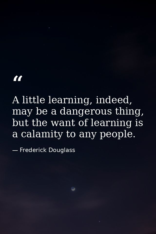 A little learning, indeed, may be a dangerous thing, but the want of learning is a calamity to any people. — Frederick Douglass