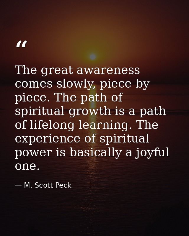 The great awareness comes slowly, piece by piece. The path of spiritual growth is a path of lifelong learning. The exper — M. Scott Peck