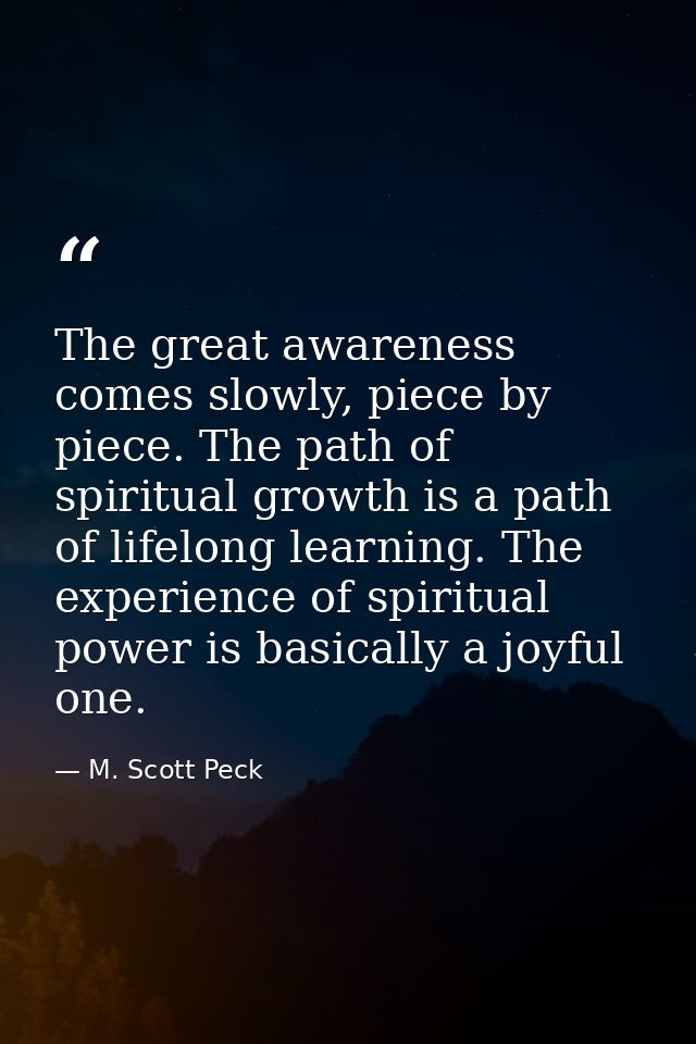 The great awareness comes slowly, piece by piece. The path of spiritual growth is a path of lifelong learning. The exper — M. Scott Peck
