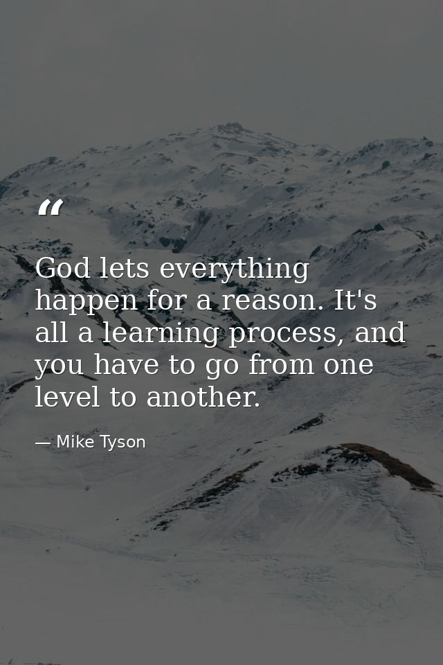 God lets everything happen for a reason. It's all a learning process, and you have to go from one level to another. — Mike Tyson