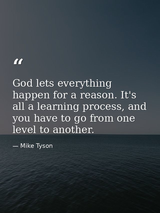 God lets everything happen for a reason. It's all a learning process, and you have to go from one level to another. — Mike Tyson
