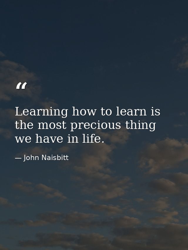 Learning how to learn is the most precious thing we have in life. — John Naisbitt