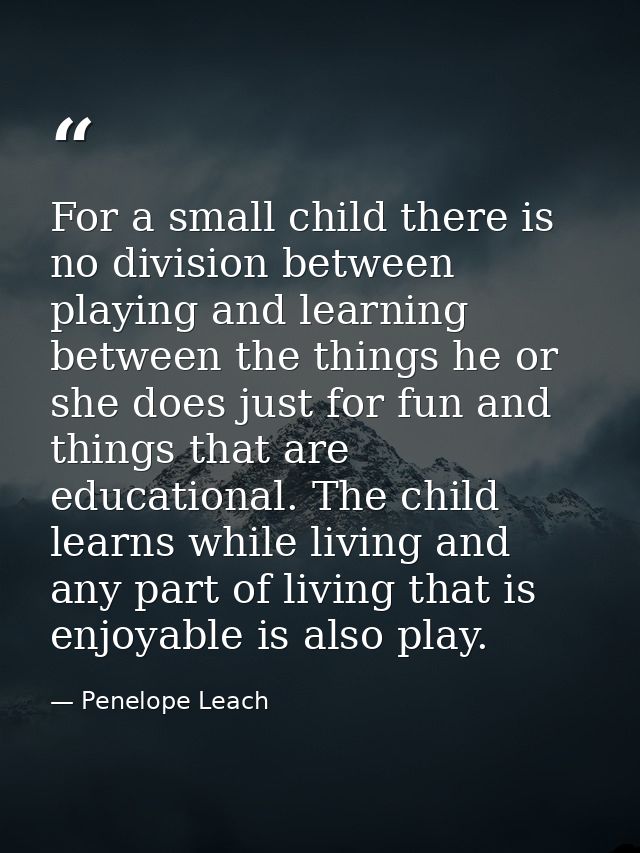 For a small child there is no division between playing and learning between the things he or she does just for fun and t — Penelope Leach