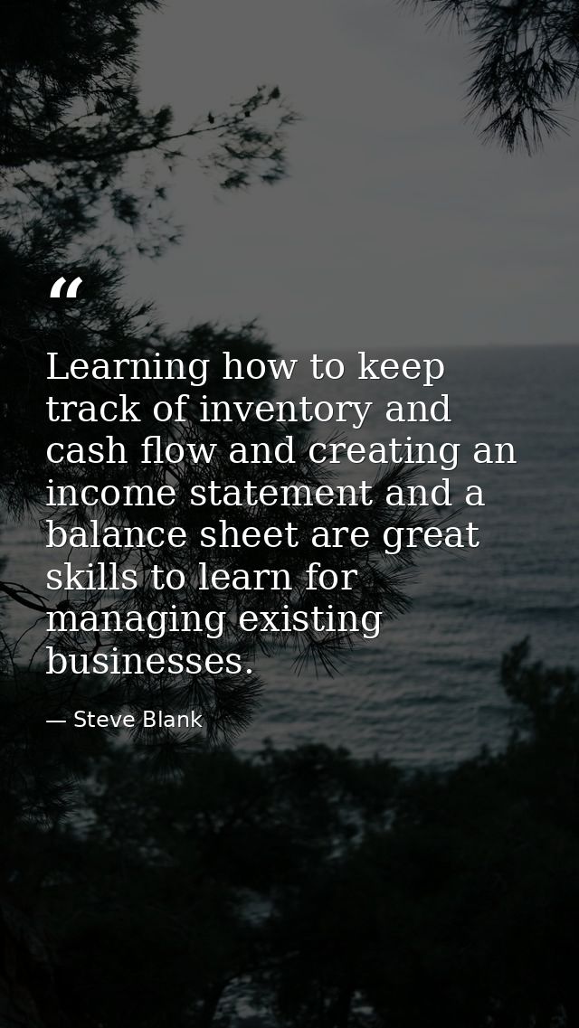Learning how to keep track of inventory and cash flow and creating an income statement and a balance sheet are great ski — Steve Blank