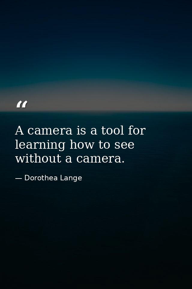 A camera is a tool for learning how to see without a camera. — Dorothea Lange