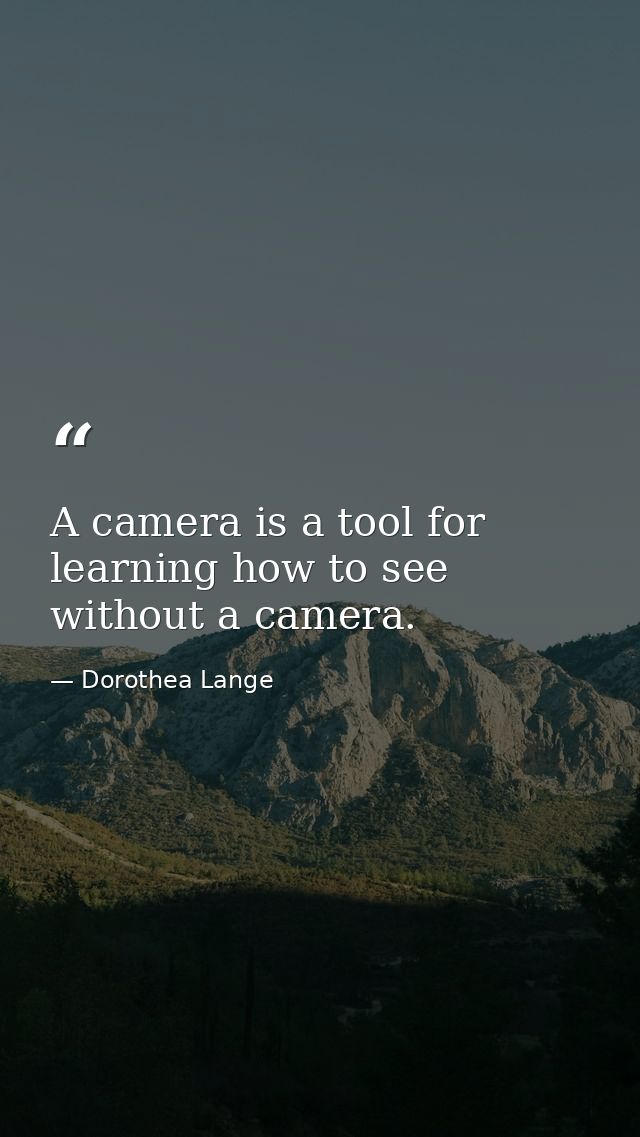 A camera is a tool for learning how to see without a camera. — Dorothea Lange