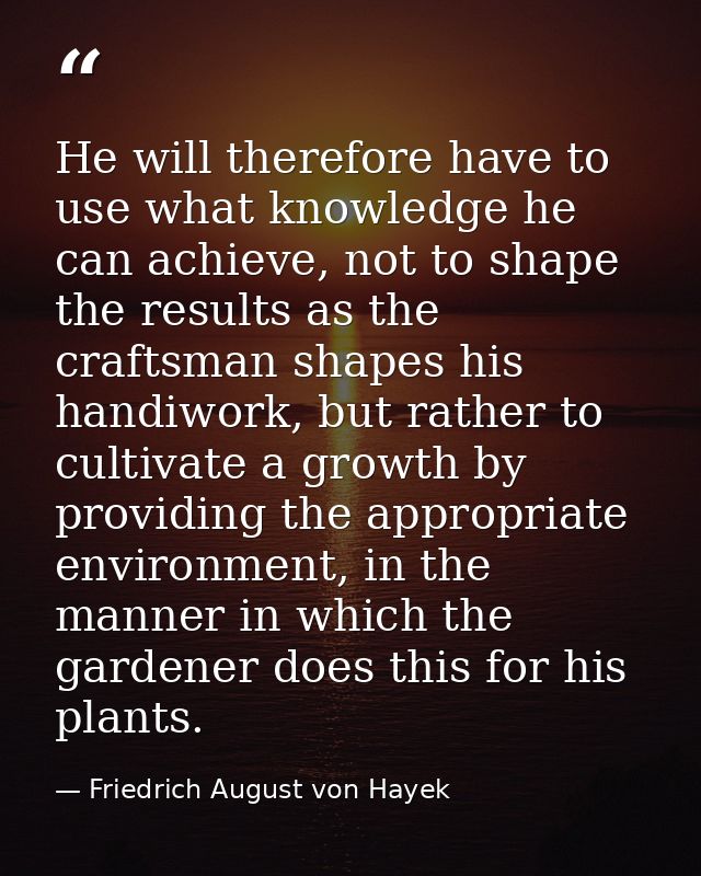 He will therefore have to use what knowledge he can achieve, not to shape the results as the craftsman shapes his handiw — Friedrich August von Hayek