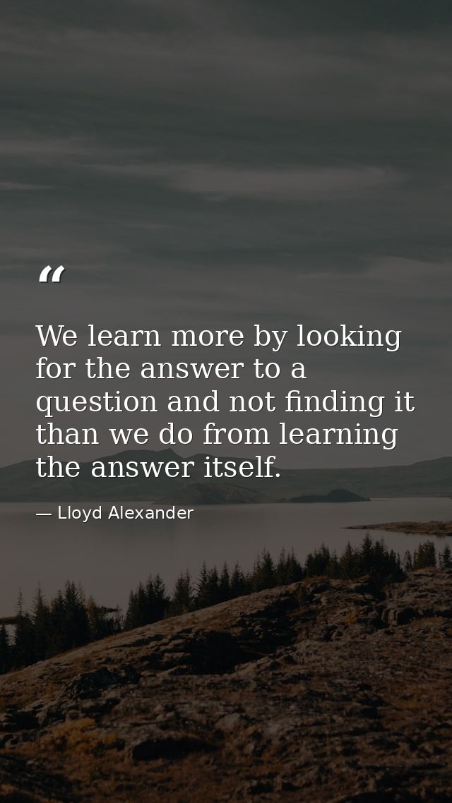 We learn more by looking for the answer to a question and not finding it than we do from learning the answer itself. — Lloyd Alexander
