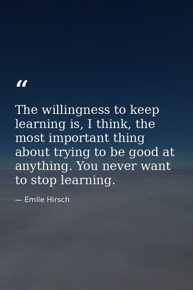 The willingness to keep learning is, I think, the most important thing about trying to be good at anything. You never wa — Emile Hirsch