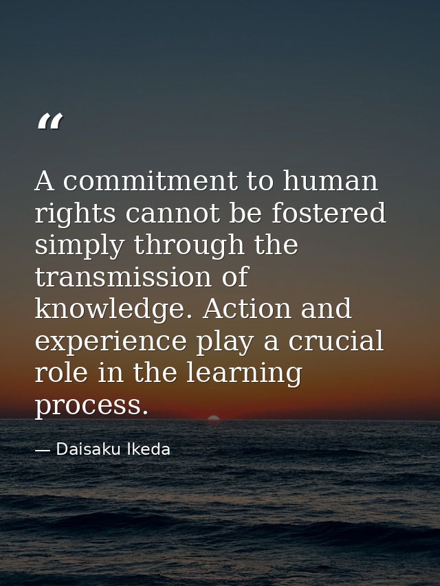 A commitment to human rights cannot be fostered simply through the transmission of knowledge. Action and experience play — Daisaku Ikeda
