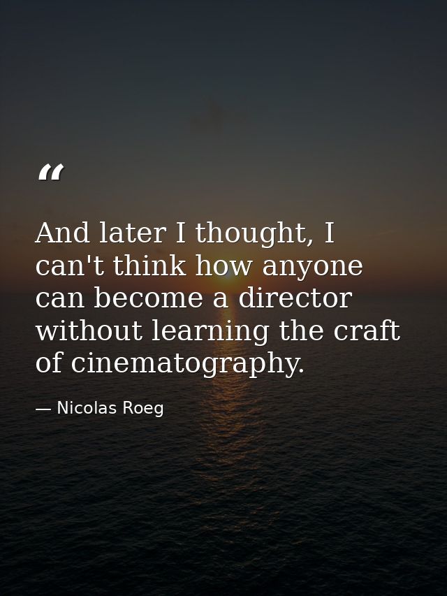 And later I thought, I can't think how anyone can become a director without learning the craft of cinematography. — Nicolas Roeg