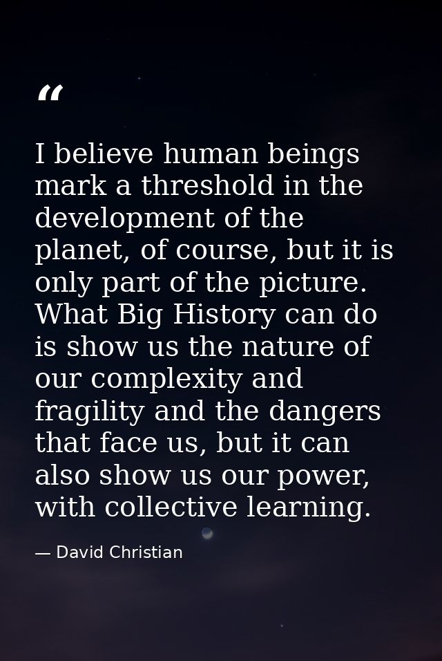 I believe human beings mark a threshold in the development of the planet, of course, but it is only part of the picture. — David Christian