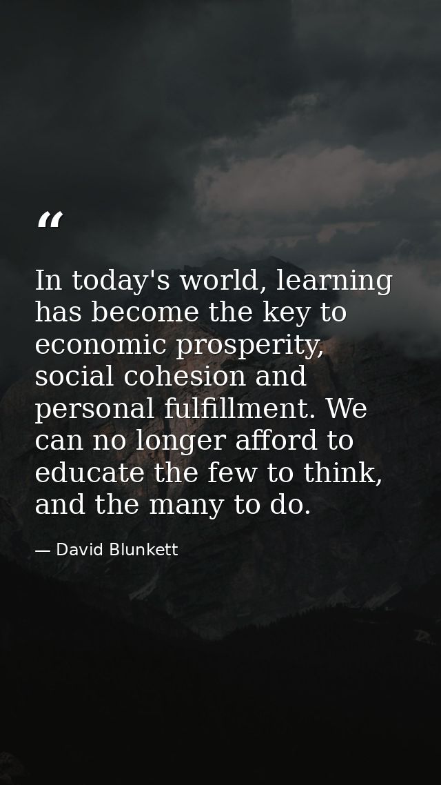 In today's world, learning has become the key to economic prosperity, social cohesion and personal fulfillment. We can n — David Blunkett