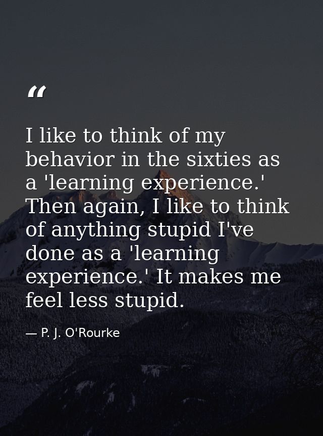 I like to think of my behavior in the sixties as a 'learning experience.' Then again, I like to think of anything stupid — P. J. O'Rourke