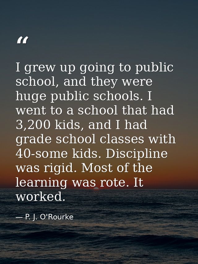 I grew up going to public school, and they were huge public schools. I went to a school that had 3,200 kids, and I had g — P. J. O'Rourke