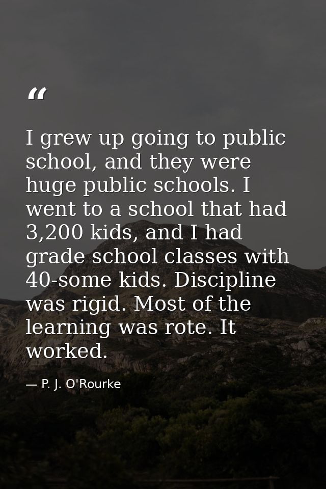 I grew up going to public school, and they were huge public schools. I went to a school that had 3,200 kids, and I had g — P. J. O'Rourke