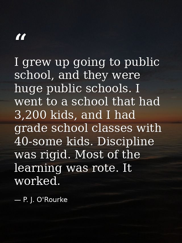 I grew up going to public school, and they were huge public schools. I went to a school that had 3,200 kids, and I had g — P. J. O'Rourke