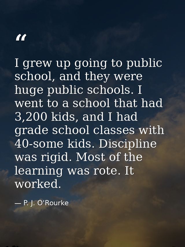 I grew up going to public school, and they were huge public schools. I went to a school that had 3,200 kids, and I had g — P. J. O'Rourke
