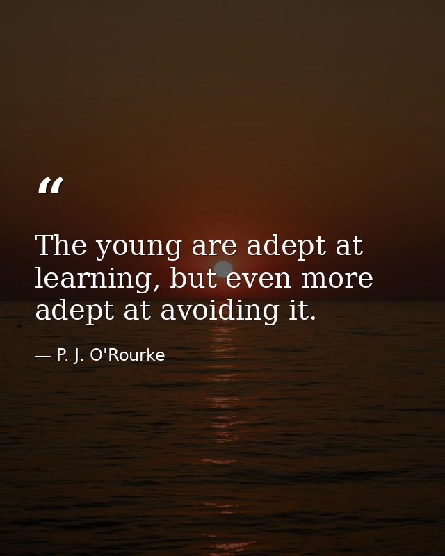 The young are adept at learning, but even more adept at avoiding it. — P. J. O'Rourke