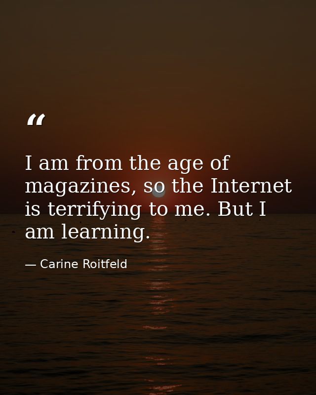 I am from the age of magazines, so the Internet is terrifying to me. But I am learning. — Carine Roitfeld
