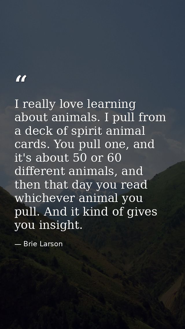 I really love learning about animals. I pull from a deck of spirit animal cards. You pull one, and it's about 50 or 60 d — Brie Larson