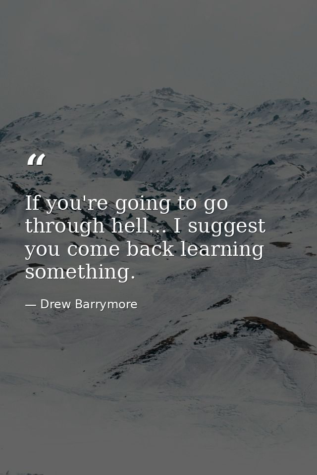 If you're going to go through hell... I suggest you come back learning something. — Drew Barrymore