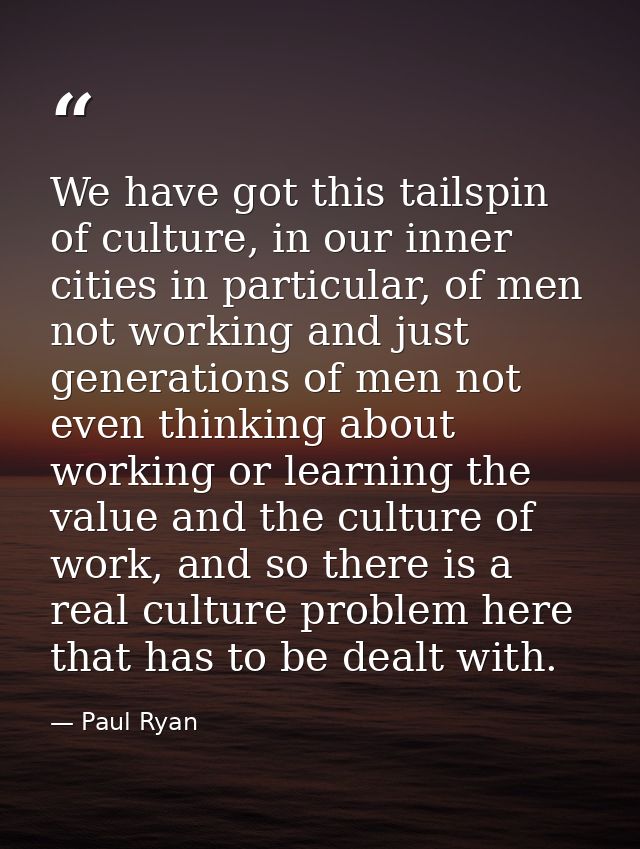 We have got this tailspin of culture, in our inner cities in particular, of men not working and just generations of men  — Paul Ryan
