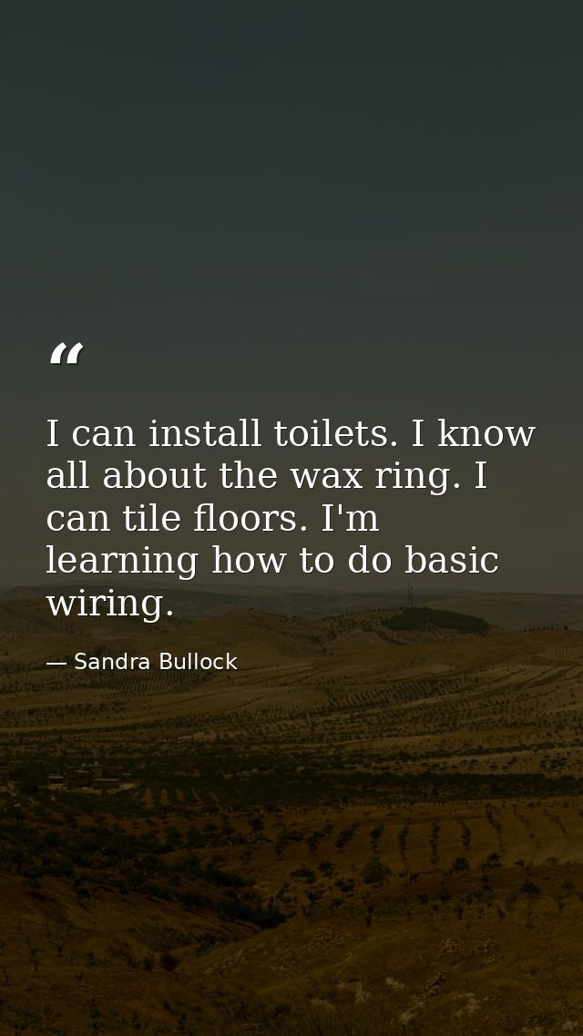 I can install toilets. I know all about the wax ring. I can tile floors. I'm learning how to do basic wiring. — Sandra Bullock