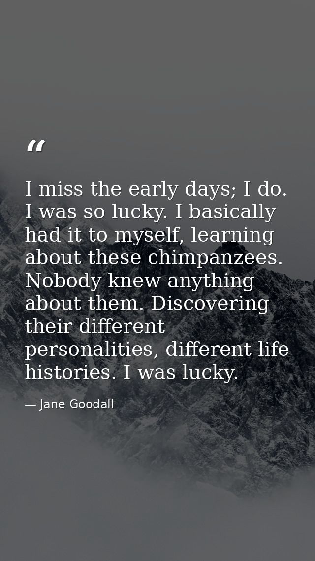 I miss the early days; I do. I was so lucky. I basically had it to myself, learning about these chimpanzees. Nobody knew — Jane Goodall
