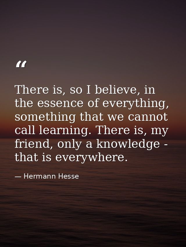 There is, so I believe, in the essence of everything, something that we cannot call learning. There is, my friend, only  — Hermann Hesse