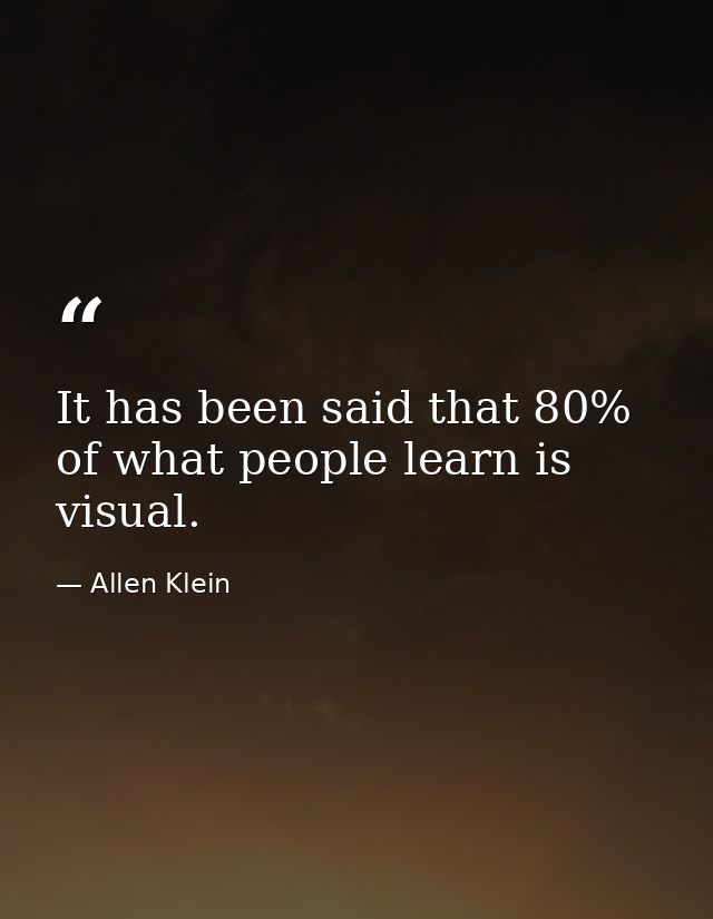 It has been said that 80% of what people learn is visual. — Allen Klein