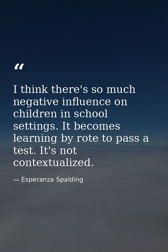 I think there's so much negative influence on children in school settings. It becomes learning by rote to pass a test. I — Esperanza Spalding