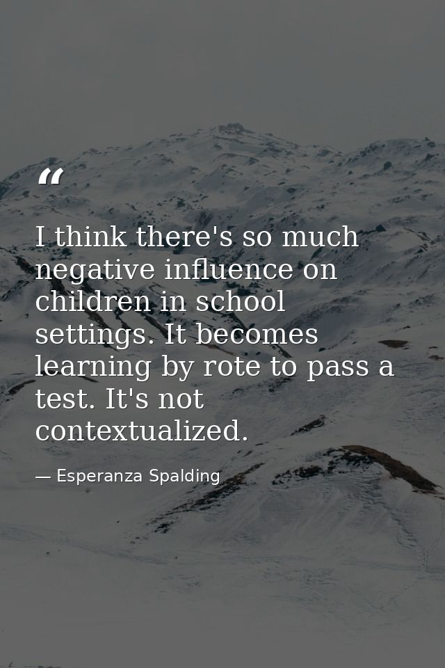 I think there's so much negative influence on children in school settings. It becomes learning by rote to pass a test. I — Esperanza Spalding
