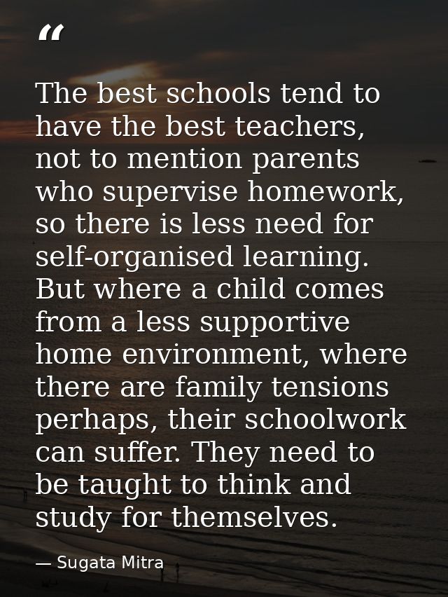 The best schools tend to have the best teachers, not to mention parents who supervise homework, so there is less need fo — Sugata Mitra